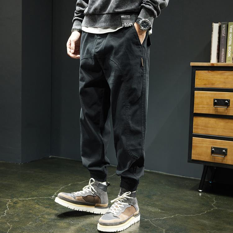 長褲 春季黑色休閒褲男潮牌寬松大碼束腳潮流百搭彈力小腳哈倫褲子-細節圖2