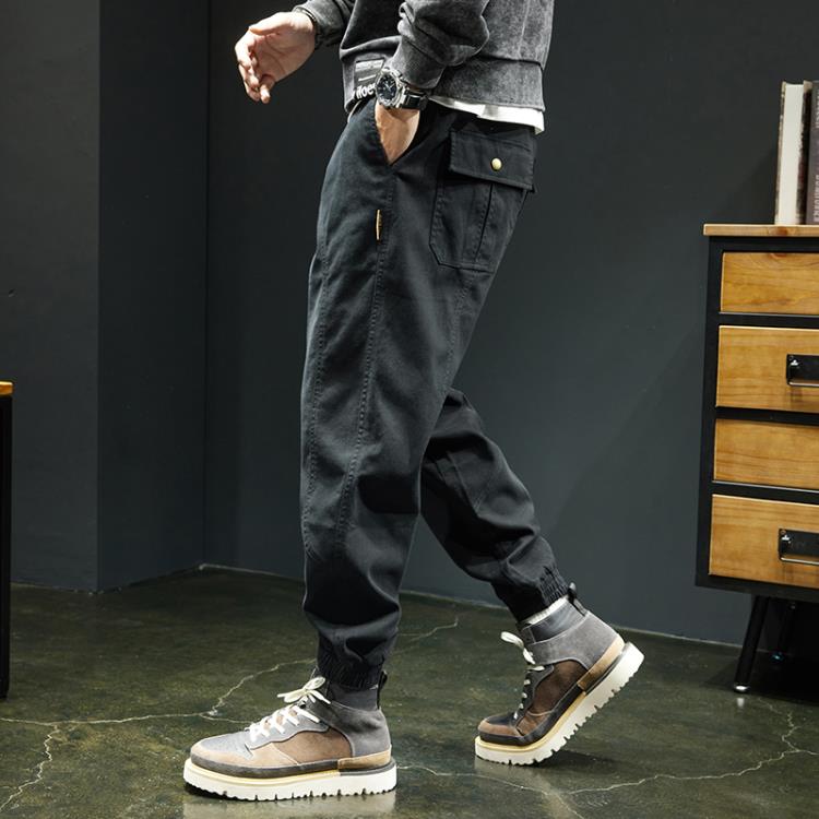 長褲 春季黑色休閒褲男潮牌寬松大碼束腳潮流百搭彈力小腳哈倫褲子-細節圖3