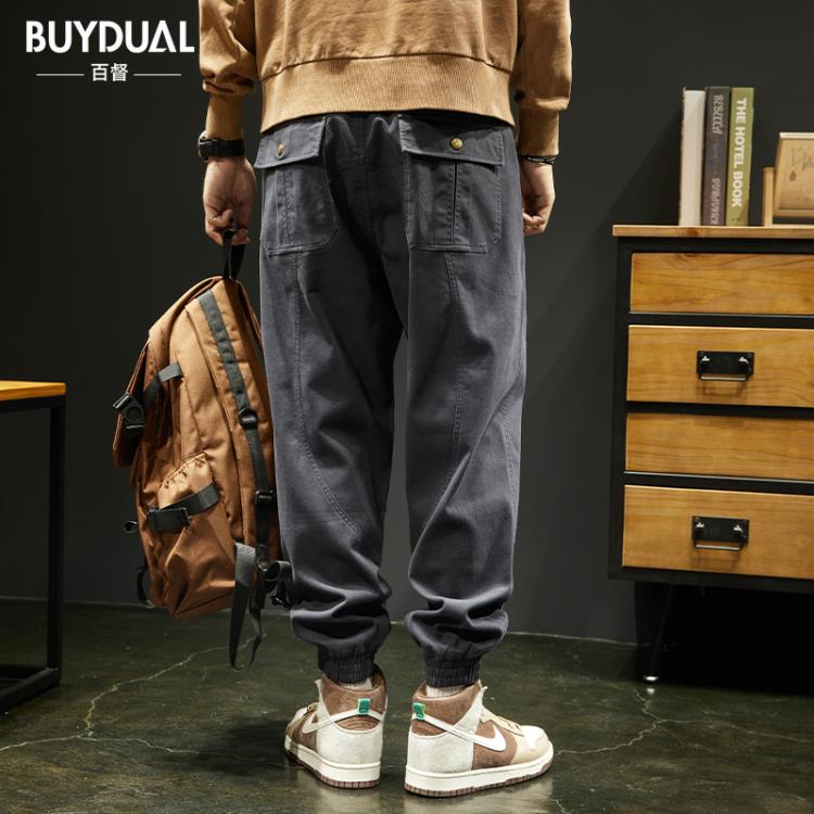 長褲 春季黑色休閒褲男潮牌寬松大碼束腳潮流百搭彈力小腳哈倫褲子-細節圖4