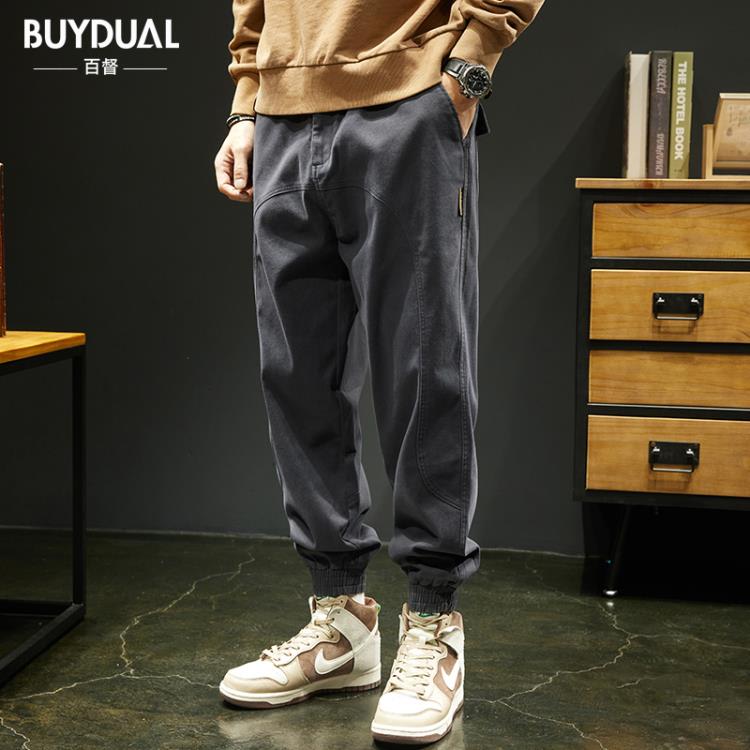 長褲 春季黑色休閒褲男潮牌寬松大碼束腳潮流百搭彈力小腳哈倫褲子-細節圖5