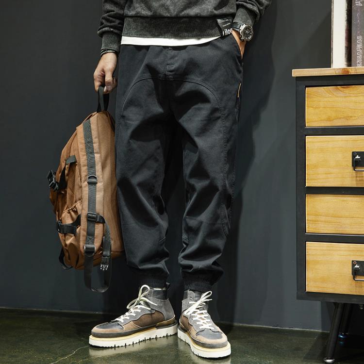 長褲 春季黑色休閒褲男潮牌寬松大碼束腳潮流百搭彈力小腳哈倫褲子-細節圖6