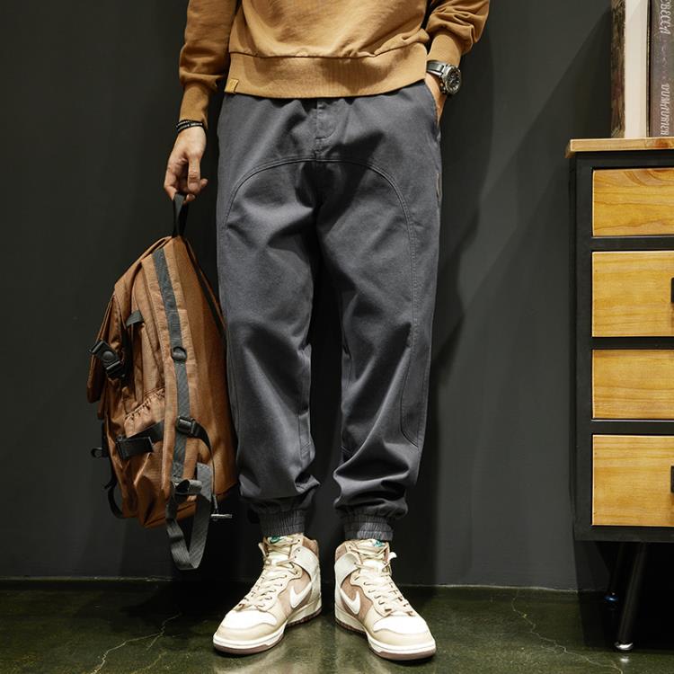 長褲 春季黑色休閒褲男潮牌寬松大碼束腳潮流百搭彈力小腳哈倫褲子-細節圖7