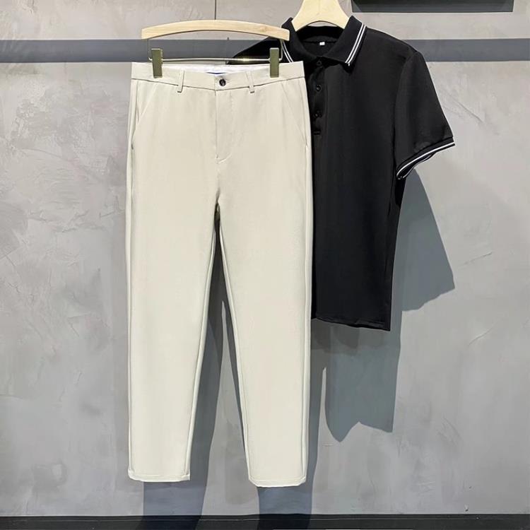 垂墜感西褲男2023春夏新款男士小西褲純色直筒修身休閒褲一件代髮-細節圖2