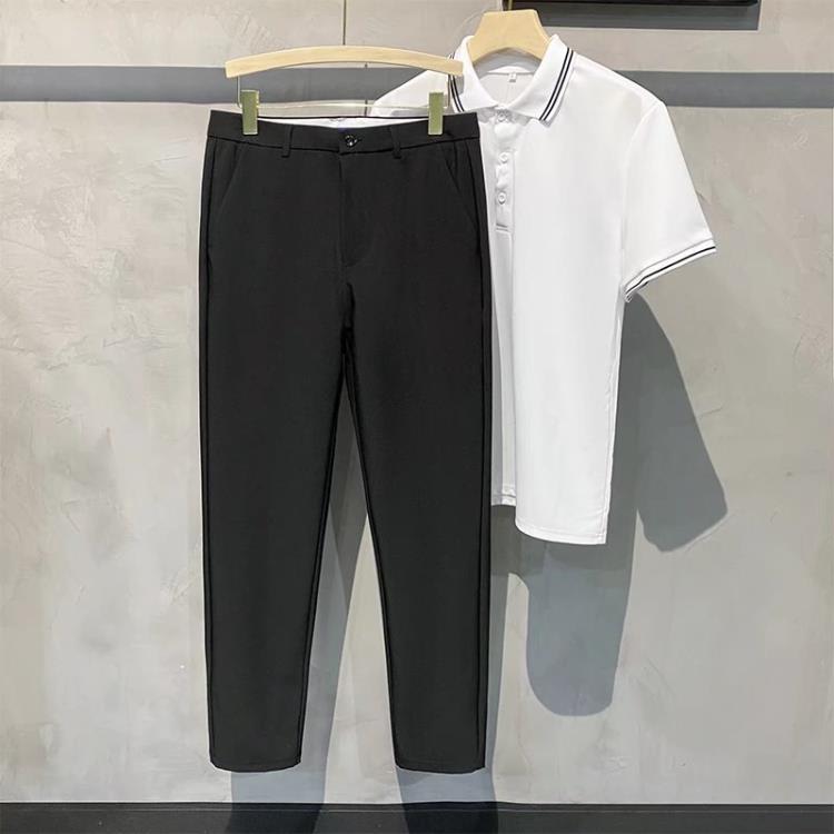垂墜感西褲男2023春夏新款男士小西褲純色直筒修身休閒褲一件代髮-細節圖3