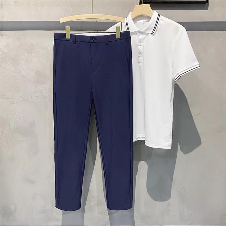 垂墜感西褲男2023春夏新款男士小西褲純色直筒修身休閒褲一件代髮-細節圖4