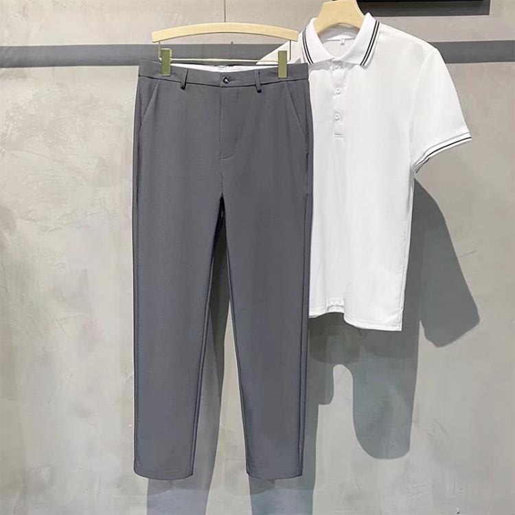 垂墜感西褲男2023春夏新款男士小西褲純色直筒修身休閒褲一件代髮-細節圖5