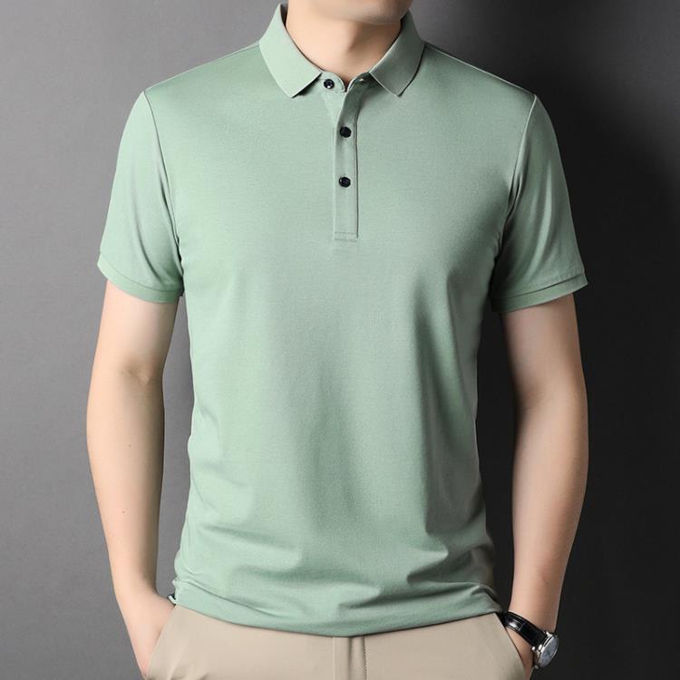 polo衫 夏季男式純色含桑蠶絲寬松款基礎大眾日常休閒時尚百搭男裝-細節圖6