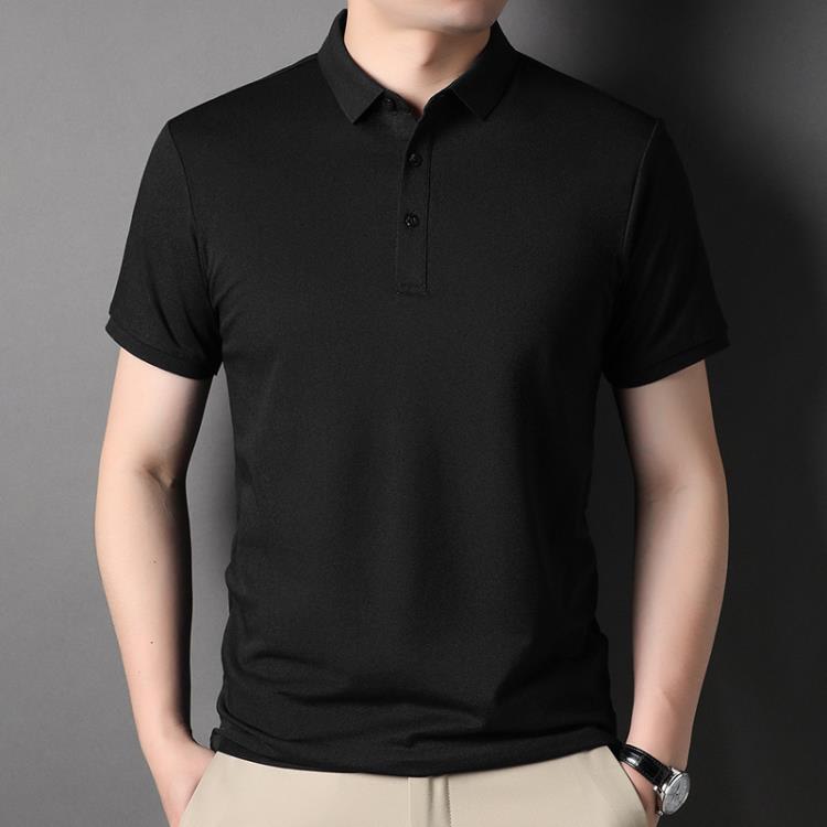 polo衫 夏季男式純色含桑蠶絲寬松款基礎大眾日常休閒時尚百搭男裝-細節圖7