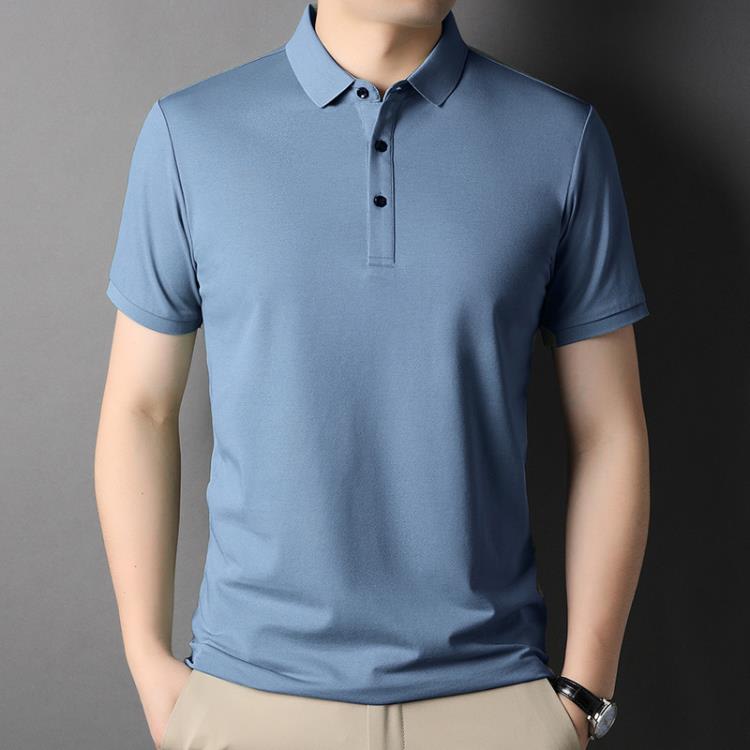 polo衫 夏季男式純色含桑蠶絲寬松款基礎大眾日常休閒時尚百搭男裝-細節圖8
