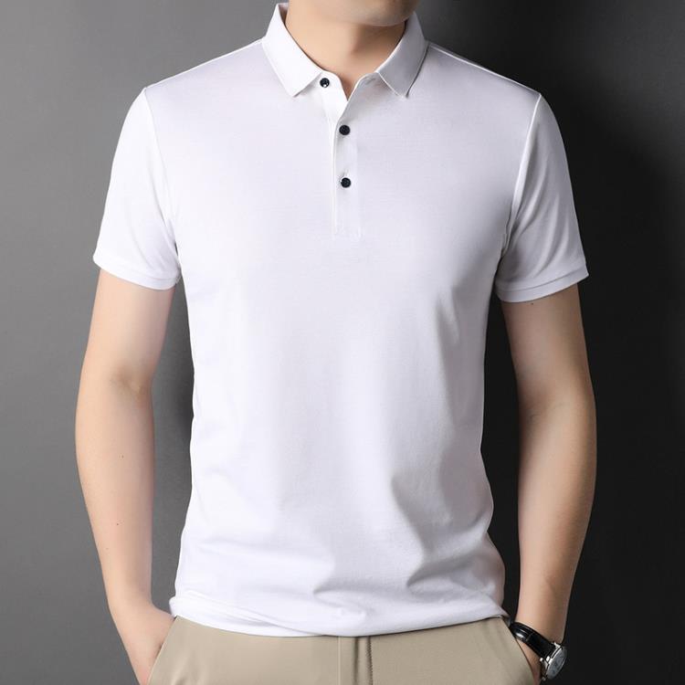 polo衫 夏季男式純色含桑蠶絲寬松款基礎大眾日常休閒時尚百搭男裝-細節圖9