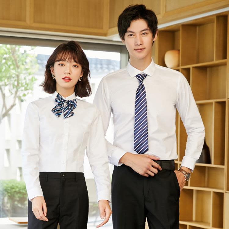 平紋男士白色襯衫男女同款修身顯瘦氣質白領襯衣正裝工裝制繡logo-細節圖2