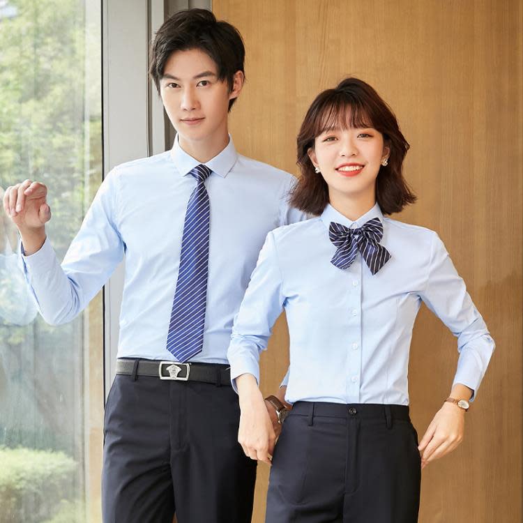 平紋男士白色襯衫男女同款修身顯瘦氣質白領襯衣正裝工裝制繡logo-細節圖3