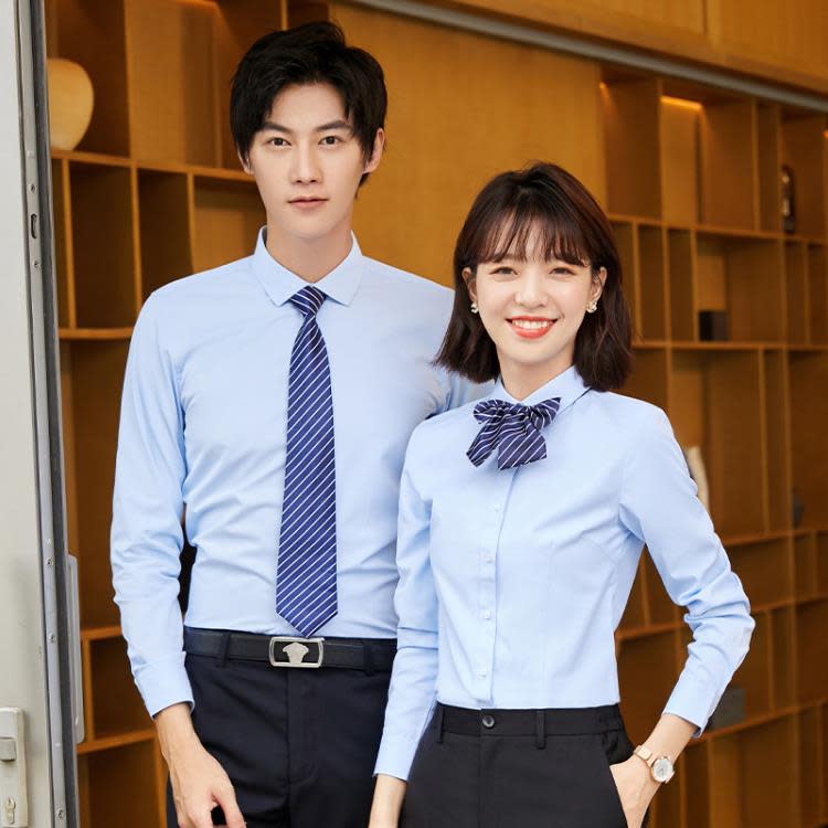 平紋男士白色襯衫男女同款修身顯瘦氣質白領襯衣正裝工裝制繡logo-細節圖4