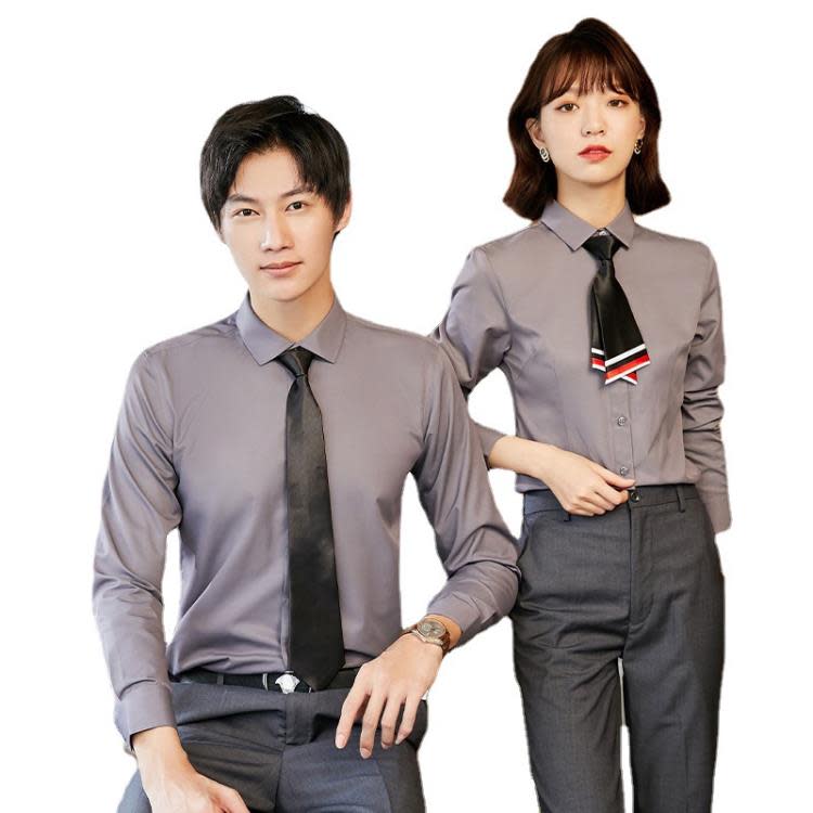 平紋男士白色襯衫男女同款修身顯瘦氣質白領襯衣正裝工裝制繡logo-細節圖5