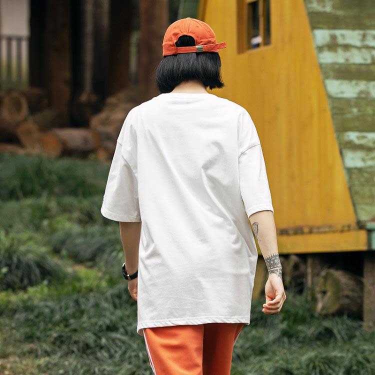 北界男裝 美式潮牌2023夏季新款口袋刺繡圓領半袖上衣寬松短袖T恤-細節圖4