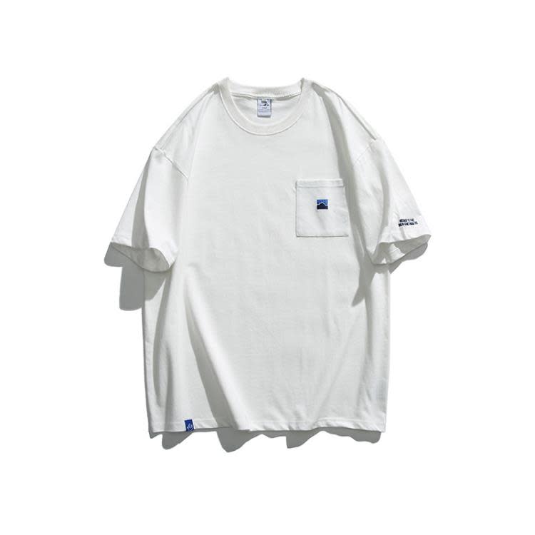 北界男裝 美式潮牌2023夏季新款口袋刺繡圓領半袖上衣寬松短袖T恤-細節圖6