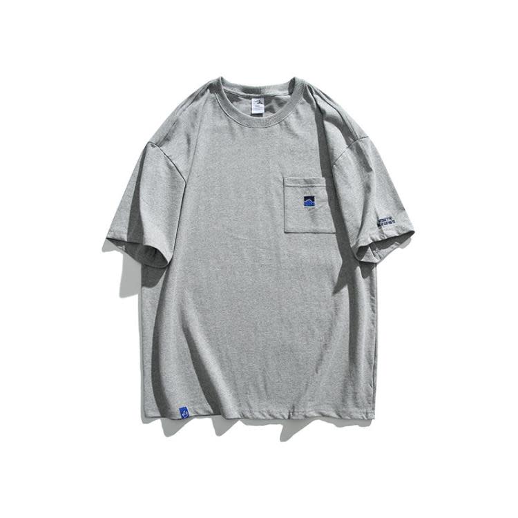 北界男裝 美式潮牌2023夏季新款口袋刺繡圓領半袖上衣寬松短袖T恤-細節圖7