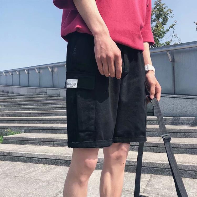 夏季新款男士短褲工裝褲寬松休閒潮牌正韓潮流帥氣5分褲男運動褲-細節圖4