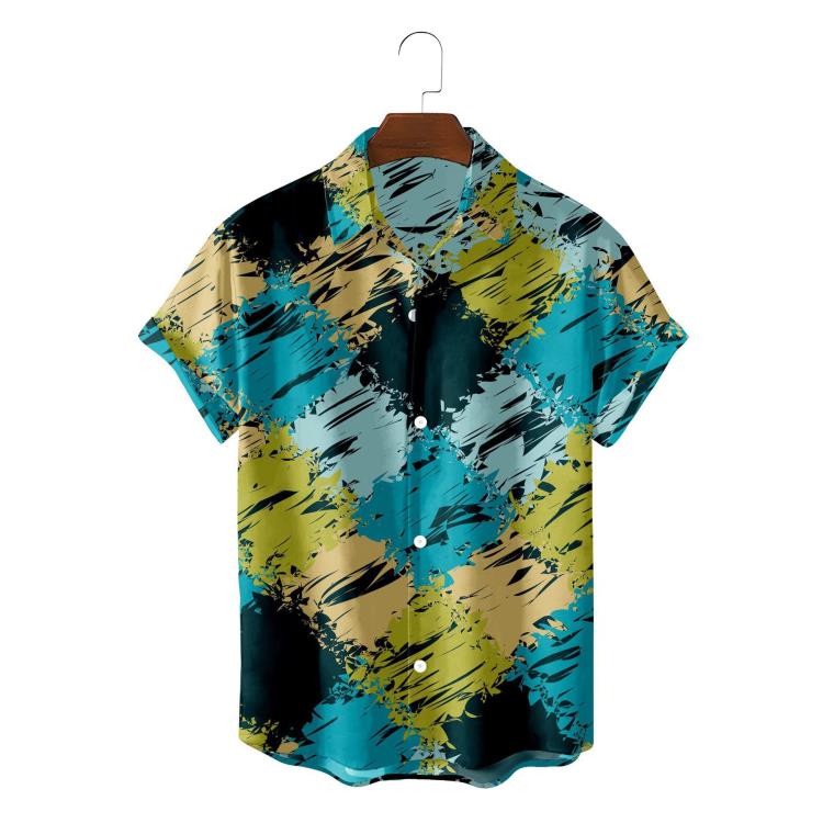 2023夏季新款男士3D印花系列短袖開衫襯衣夏威夷海邊沙灘風男士襯-細節圖3