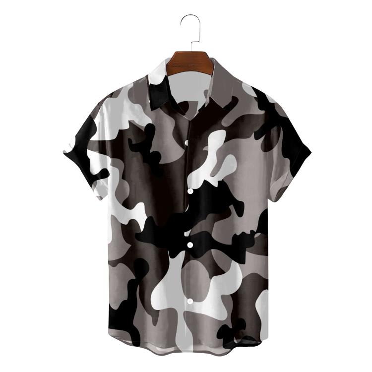 2023夏季新款男士3D印花系列短袖開衫襯衣夏威夷海邊沙灘風男士襯-細節圖4