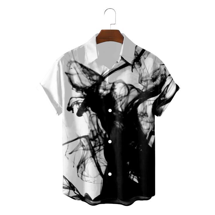 2023夏季新款男士3D印花系列短袖開衫襯衣夏威夷海邊沙灘風男士襯-細節圖5