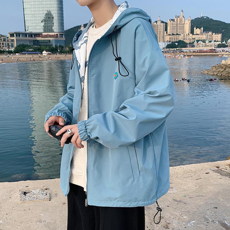 春秋新款香港印花夾克男潮流學生帥氣寬松二面穿外套男休閒上衣服-細節圖4