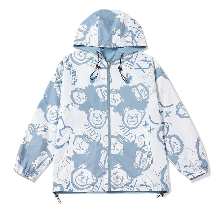 春秋新款香港印花夾克男潮流學生帥氣寬松二面穿外套男休閒上衣服-細節圖5