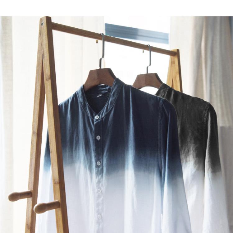 733 正韓潮流個性扎染亞麻襯衣男士個性漸變長袖拼色襯衫一件代髮-細節圖4