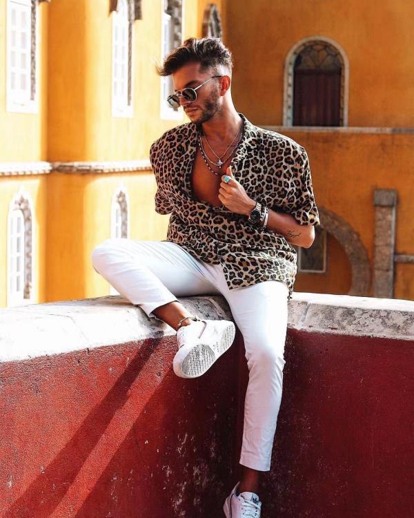 2023新款新款新款豹紋印花男裝襯衣上衣-細節圖5