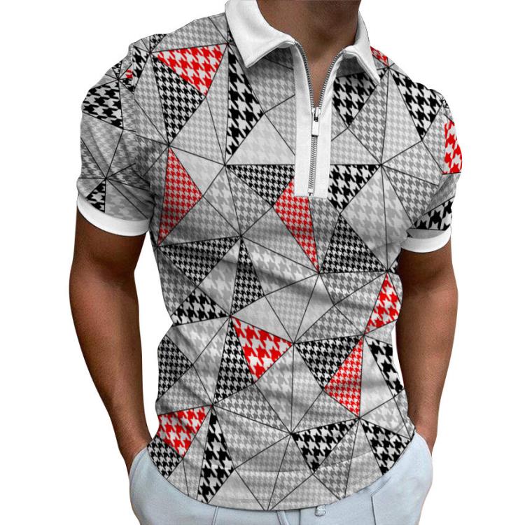 短袖T恤 夏季男士翻領Polo衫 歐美大碼時尚休閒3D數碼印花拉鍊上衣-細節圖2