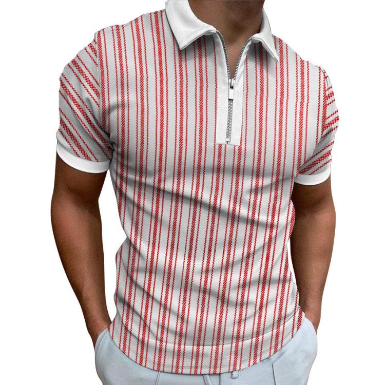 短袖T恤 夏季男士翻領Polo衫 歐美大碼時尚休閒3D數碼印花拉鍊上衣-細節圖3