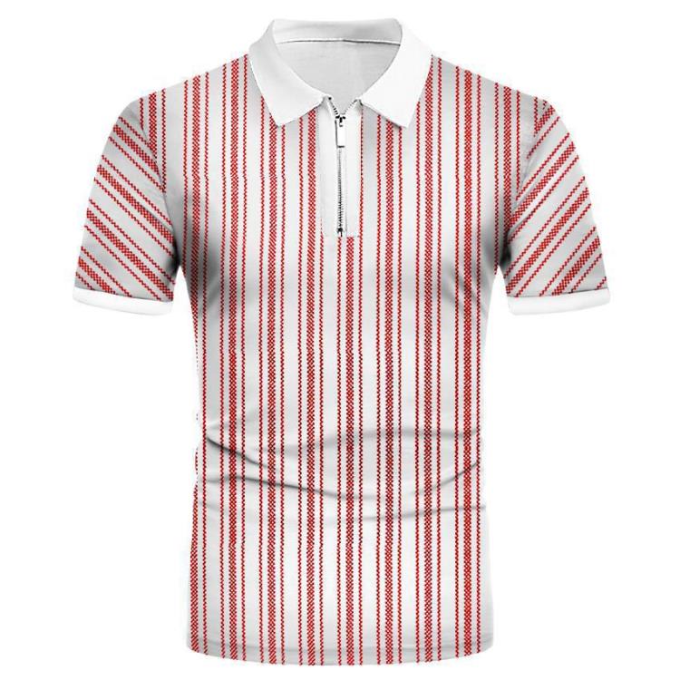 短袖T恤 夏季男士翻領Polo衫 歐美大碼時尚休閒3D數碼印花拉鍊上衣-細節圖5