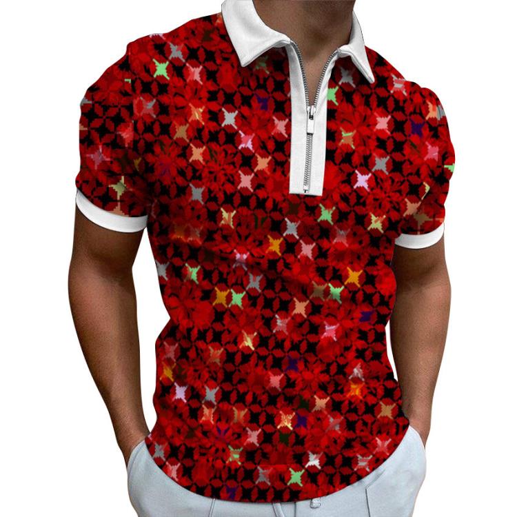 短袖T恤 夏季男士翻領Polo衫 歐美大碼時尚休閒3D數碼印花拉鍊上衣-細節圖7