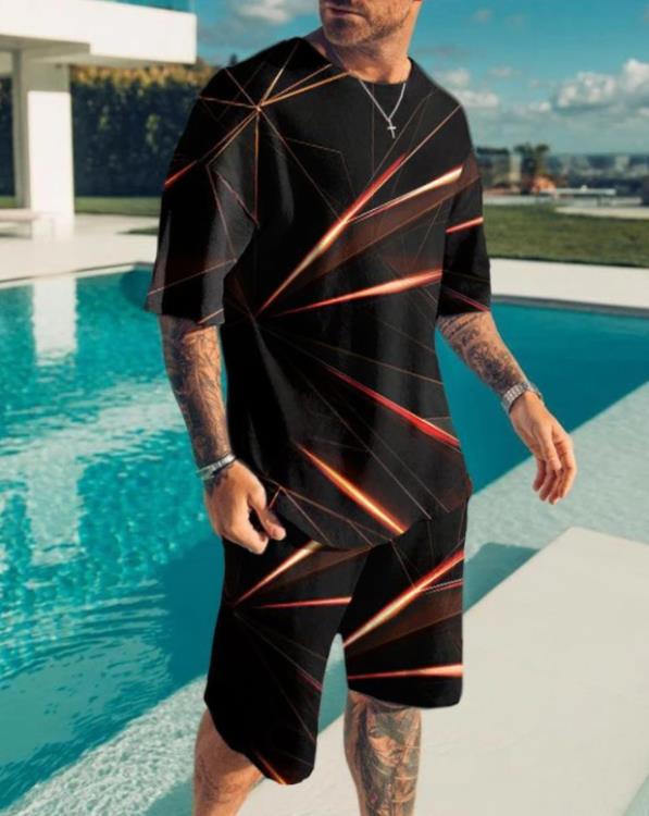 短褲 2023夏季歐美短袖二件套運動休閒男士套裝-細節圖4