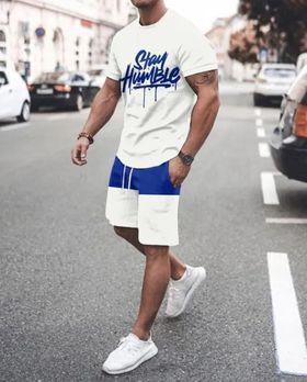 短褲 2023夏季歐美短袖二件套運動休閒男士套裝-細節圖5