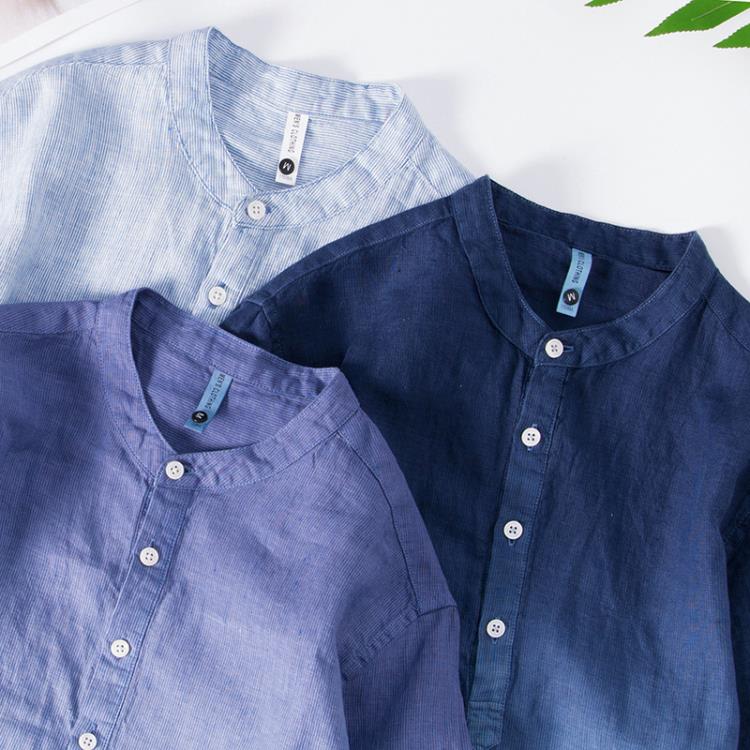 L881 亞麻休閒Polo領短T恤衫男夏季新款清新漸變色個性短袖男青年-細節圖4