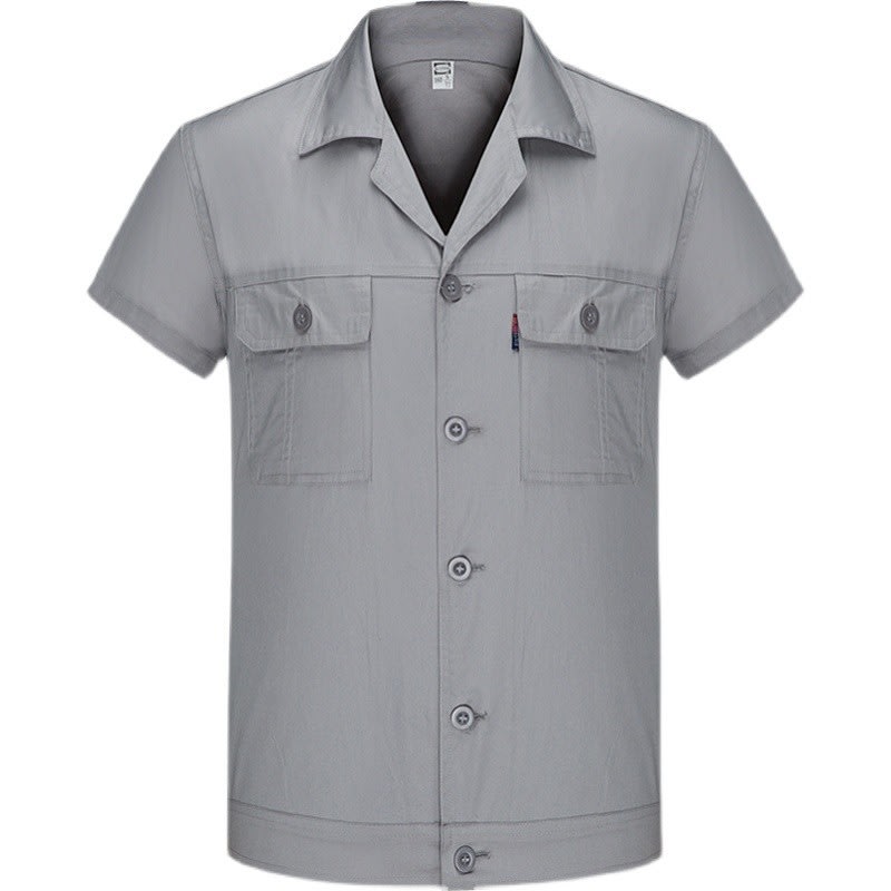 套裝 夏季工作服薄款短袖純棉勞保服工廠工服汽修廠服全棉工裝訂製-細節圖4