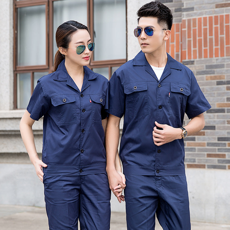 套裝 夏季工作服薄款短袖純棉勞保服工廠工服汽修廠服全棉工裝訂製-細節圖6