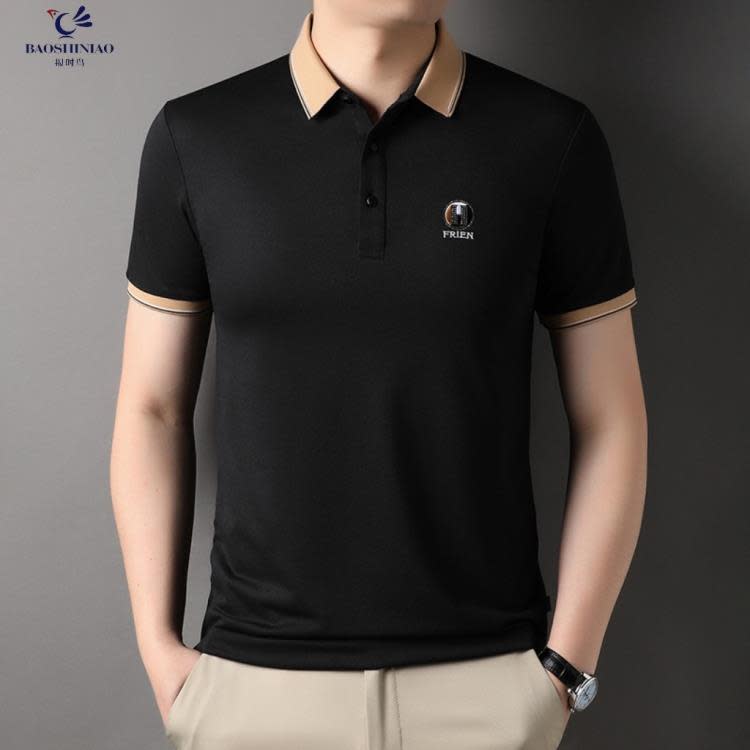 短袖T恤 男裝夏季桑蠶絲POLO衫男2023新款正韓潮流刺繡薄款翻領t恤男-細節圖6