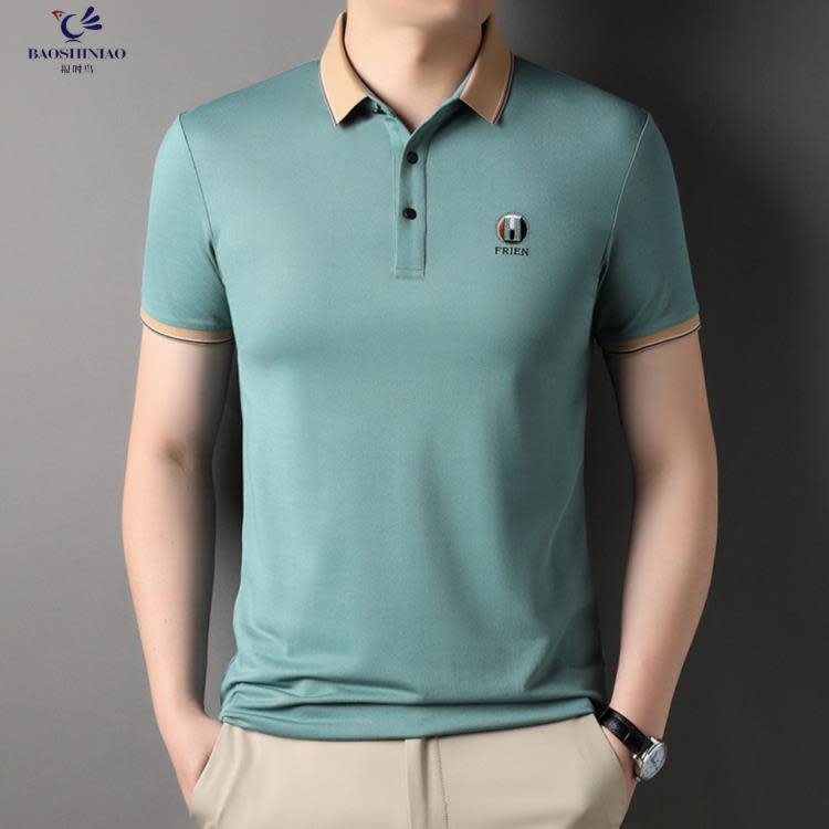 短袖T恤 男裝夏季桑蠶絲POLO衫男2023新款正韓潮流刺繡薄款翻領t恤男-細節圖7