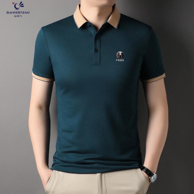 短袖T恤 男裝夏季桑蠶絲POLO衫男2023新款正韓潮流刺繡薄款翻領t恤男-細節圖9