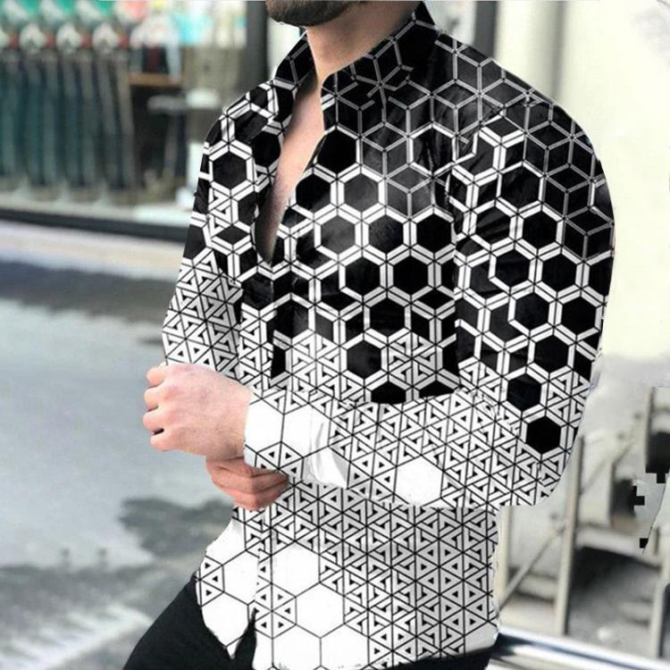 襯衫 2023秋季新款歐美男裝開衫男印花休閒襯衣開衫長袖男士-細節圖9
