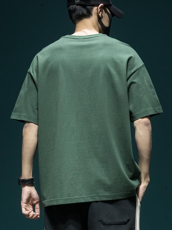 短袖T恤 夏季棉質t恤男寬松大碼小領口日系潮牌體恤情侶款半袖上衣tee-細節圖2