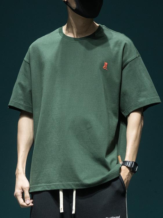 短袖T恤 夏季棉質t恤男寬松大碼小領口日系潮牌體恤情侶款半袖上衣tee-細節圖3