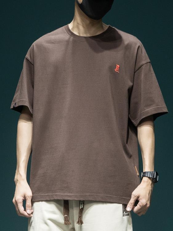 短袖T恤 夏季棉質t恤男寬松大碼小領口日系潮牌體恤情侶款半袖上衣tee-細節圖4