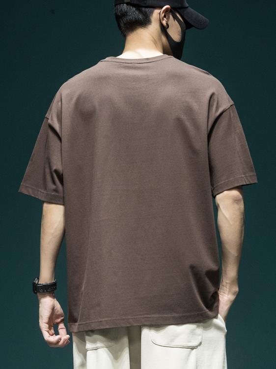 短袖T恤 夏季棉質t恤男寬松大碼小領口日系潮牌體恤情侶款半袖上衣tee-細節圖5
