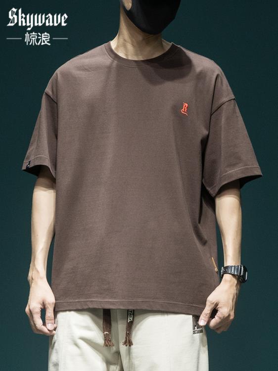 短袖T恤 夏季棉質t恤男寬松大碼小領口日系潮牌體恤情侶款半袖上衣tee-細節圖6