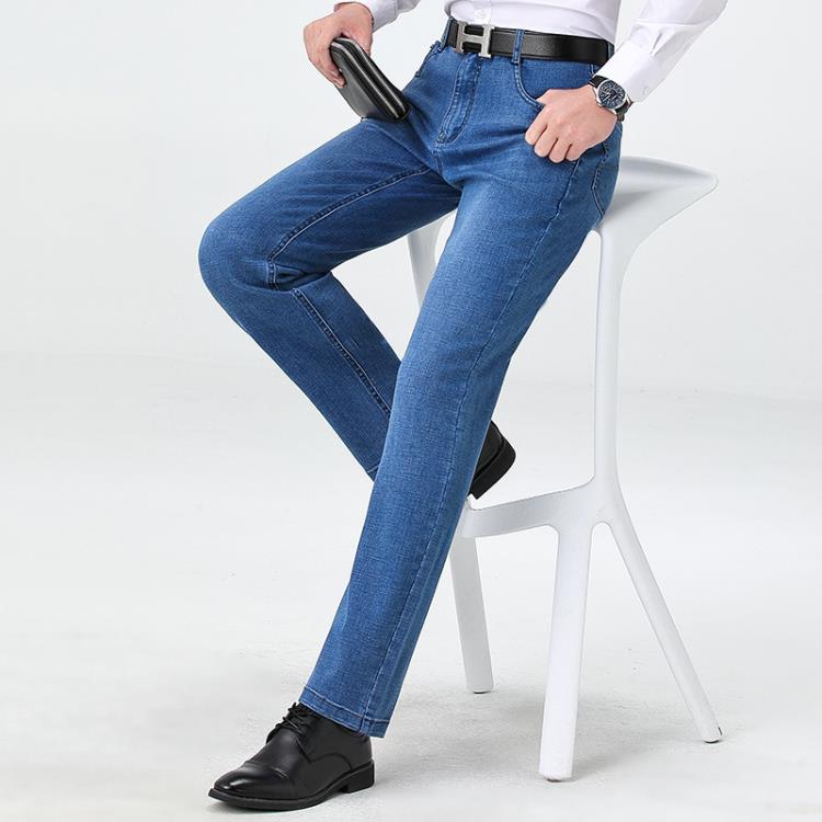 新款牛仔褲男寬松直筒秋冬季男褲中年爸爸裝休閒修身彈力長褲批髮-細節圖3