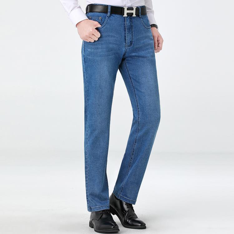 新款牛仔褲男寬松直筒秋冬季男褲中年爸爸裝休閒修身彈力長褲批髮-細節圖4