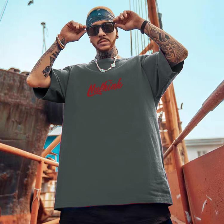 短袖T恤 歐美街頭復古慵懶風嘻哈半袖ins男潮牌寬松潮胖子大碼男裝-細節圖8